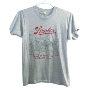 Vintage STROH'S Beer gray T Shirt Adult size S